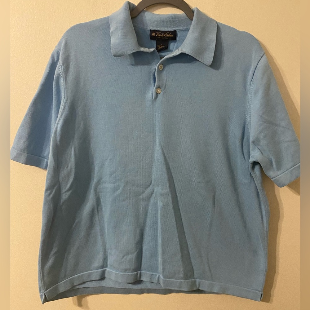 Mens Brooks Brothers Baby Blue 100% Pina‎ Cotton Polo Shirt Size Large